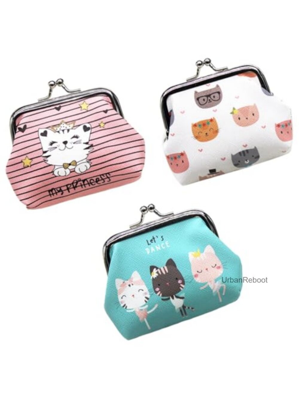 3 Pack PU Leather Coin Purses with Kiss Lock Clasp Small Change Pouches